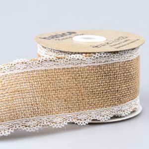 Hessian trim with lace edge / White