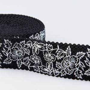 Decorative elastic with silver flowers 60 mm / Black