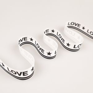 Cross grain ribbon LOVE 25 mm / White