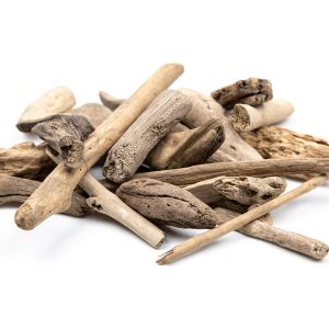 Fragments of wood polished with water