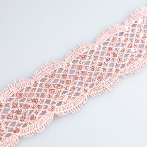Guipure lace with sequins / Old pink