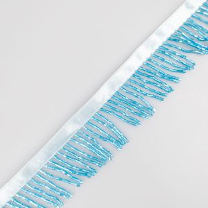 Decorative ribbon with pearl fringes / Light blue