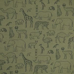 Printed sweatshirt fabric Safari / Olive