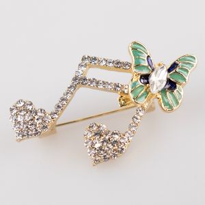 Brooch / Music with green butterfly