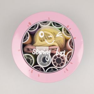 Sewing kit accessories in metal box