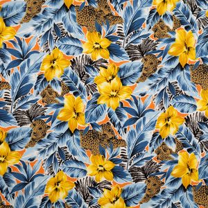 Print cotton / Jaguar with flowers