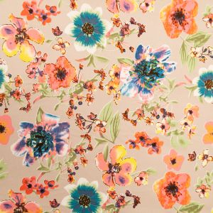 Printed cotton with elastane / Beige