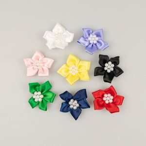 Ribbon flower with pearls 37 mm / Different shades