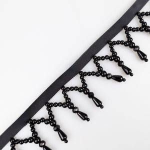 Decorative ribbon with pearls 50 mm / Black