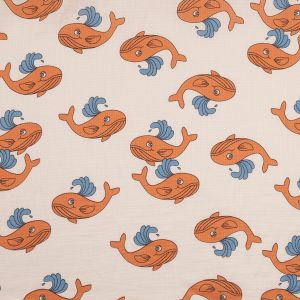 Printed cotton Seersucker / D16 Whale