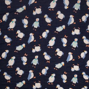 Printed cotton Seersucker / D19 Puffin