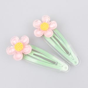 Hair clip / Flower / Pink- Green