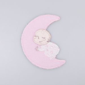 Iron-on motif / Sleeping baby on moon, pink