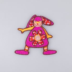 Iron-on motif / Bunny with flower, fuchsia