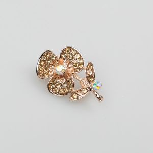 Brooch / Golden flower& pink shine rhinestones