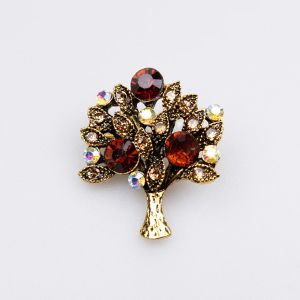 Brooch / Small tree with rhinestones / dark red