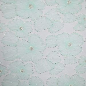 3D lace fabric with beads / Mint