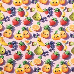 GOTS jersey / Happy fruits rosa
