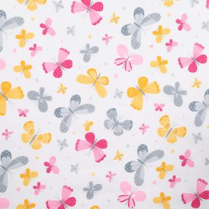 Cotton Fabric Butterflyes / White