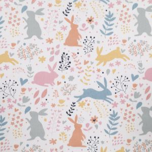 Cotton Fabric Rabbits / White