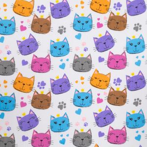 Cotton Fabric Cats / White