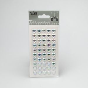 Self-adhesive heart-shaped rhinestones / 10 mm × 50 pcs / Transparent