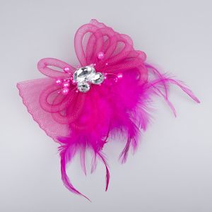 Fascinator Bow with feathers / fuchsia