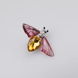 Brooch / Shiny bug / yellow-pink