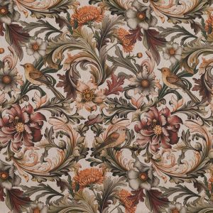 Decorative Fabric Linenlook Premium / Birds and Flowers