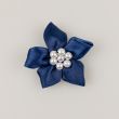 Ribbon flower with pearls 37 mm / Navy
