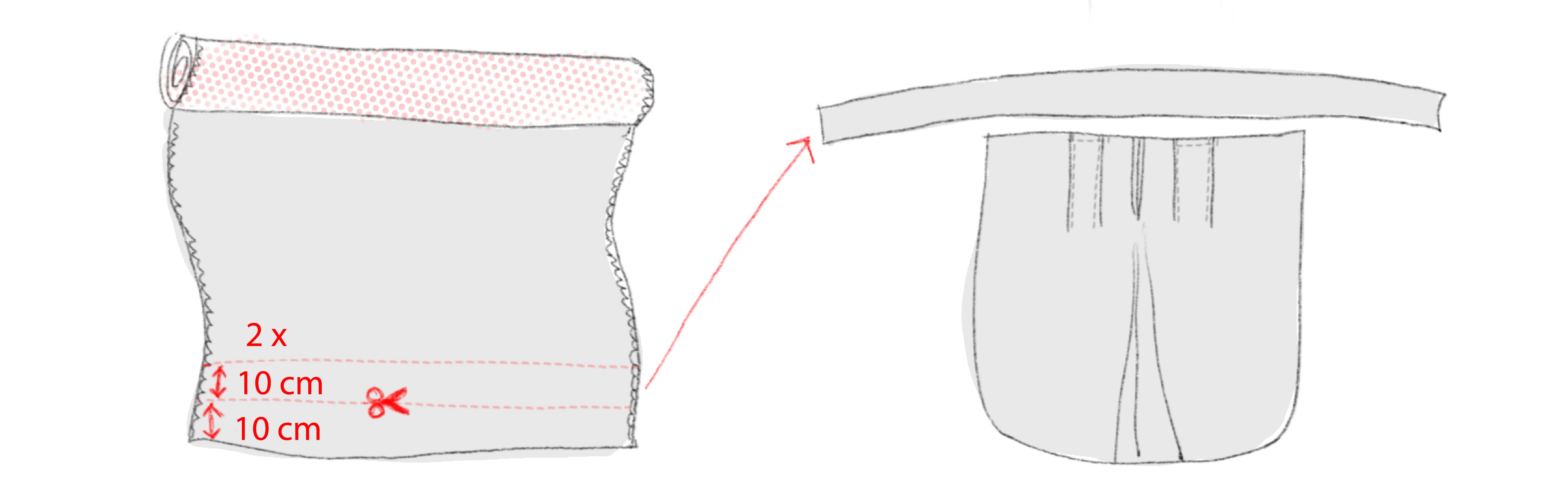 Cut fabric strips for waistband and ties.