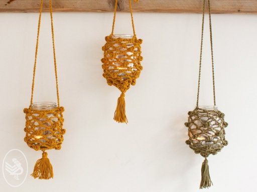 Hanging lantern in macramé technique
