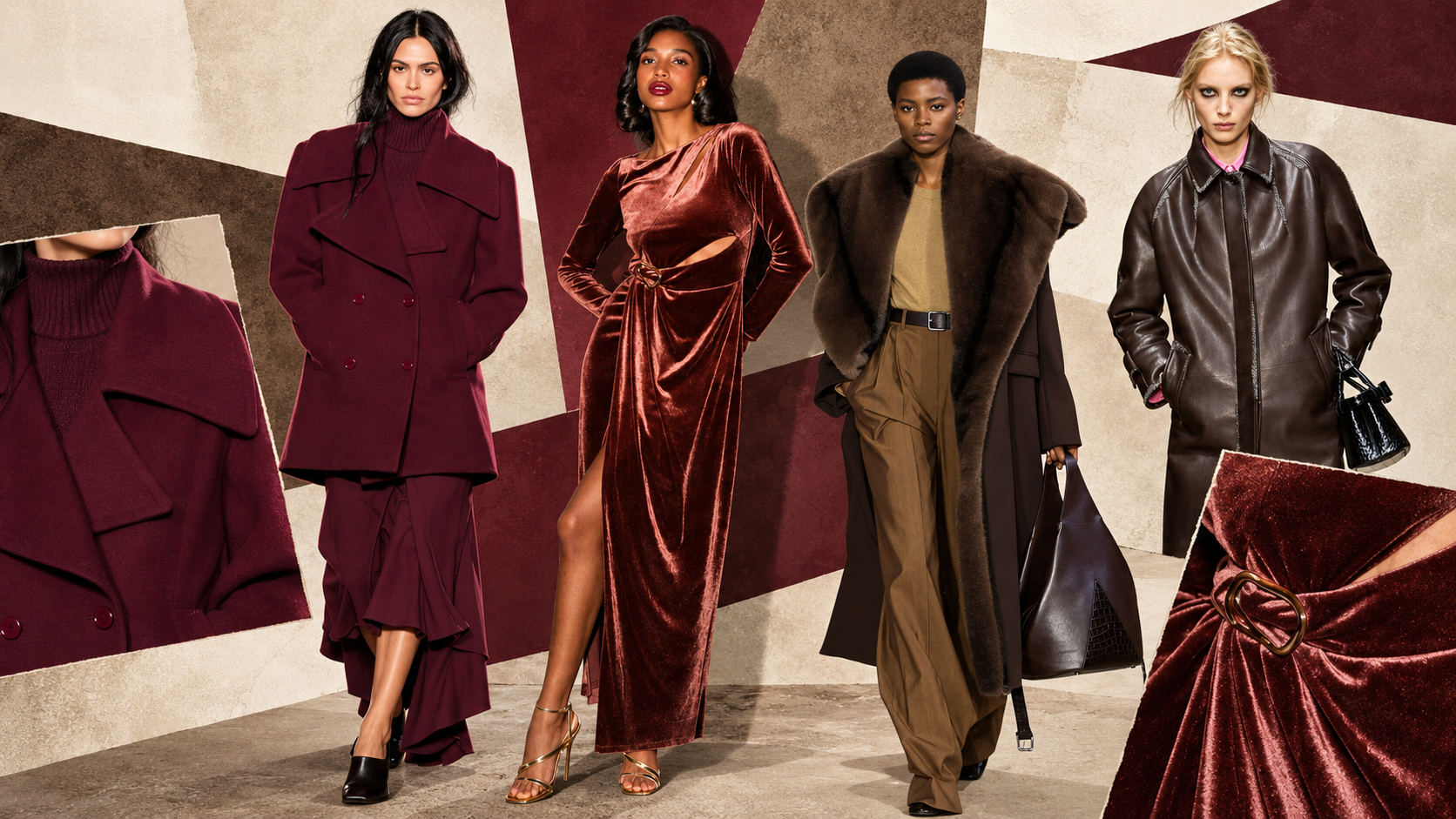 Autumn-winter fashion inspiration in burgundy, plum and chocolate brown shades
