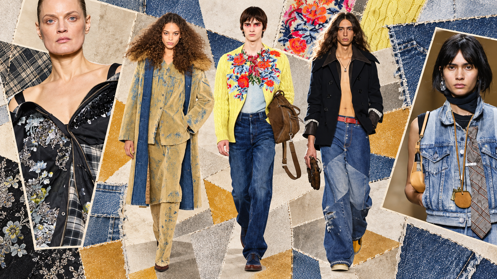 Patchwork fashion combining different colours and textures