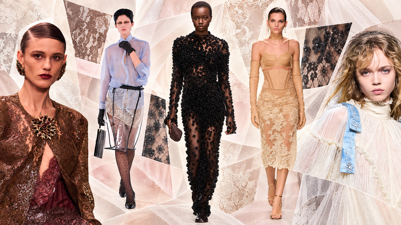 Autumn-winter fashion featuring lace, tulle and sheer layers