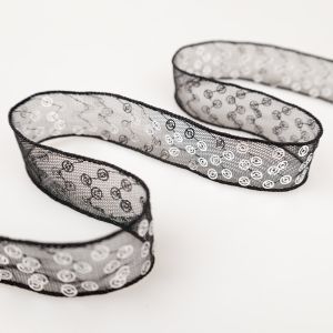 Lenta no tīkliņa ar fliteriem 25 mm / Melns-Sudraba