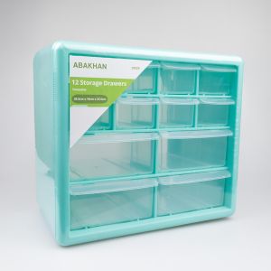 Plastmasas atvilktņu skapis ar 12 atvilktnēm / Tirkīza