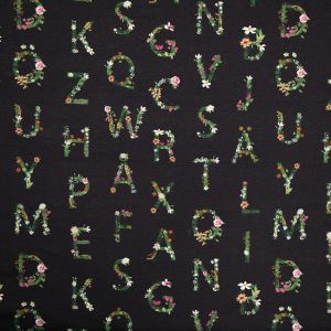 GOTS jersey / Alfabet blomma svart