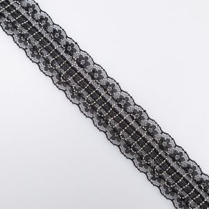 Mežģīņu dekoratīvā lente ar metālisku diegu 23 mm / Melna