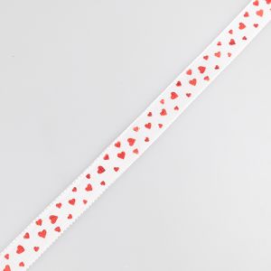 Декоративная лента СЕРДЦЕ 15 мм / Белый- Красный