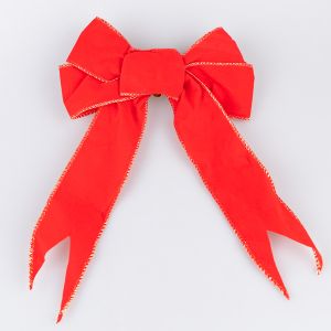 Бархатный бантик с золотистой окантовкой 17 x 26 cм / Kрасный