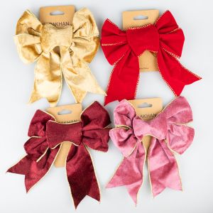 Бархатный бантик с золотистой окантовкой 17 x 21 cм / Разные тона