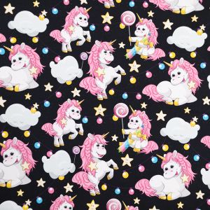 GOTS трикотаж / Unicorn party svart