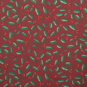 Рождественская ткань 190 Holly Branch Xmas Wine